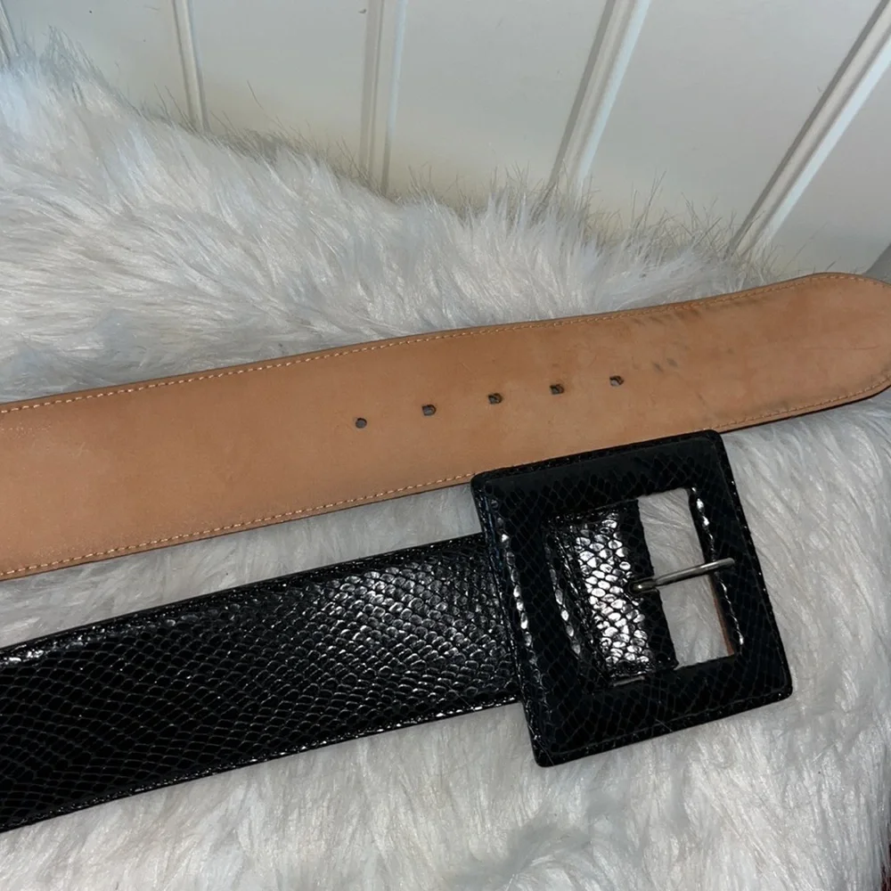 Black Snake-Embossed Wide Italian Leather Belt